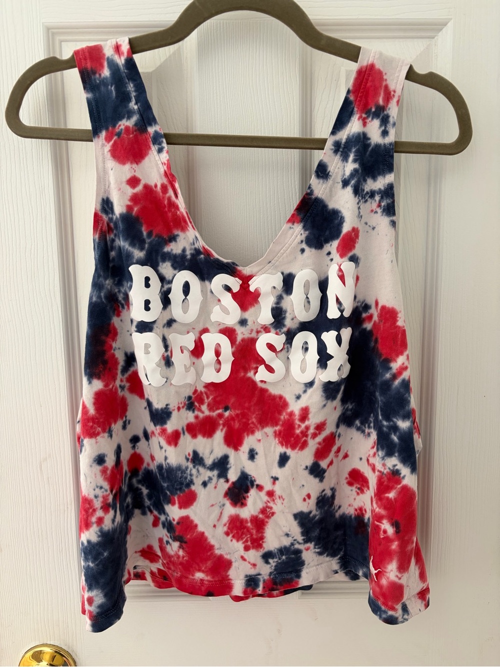 PINK Victoria's Secret Red White & Navy Tie-Dye Boston Red Sox V-Neck Crop Tank